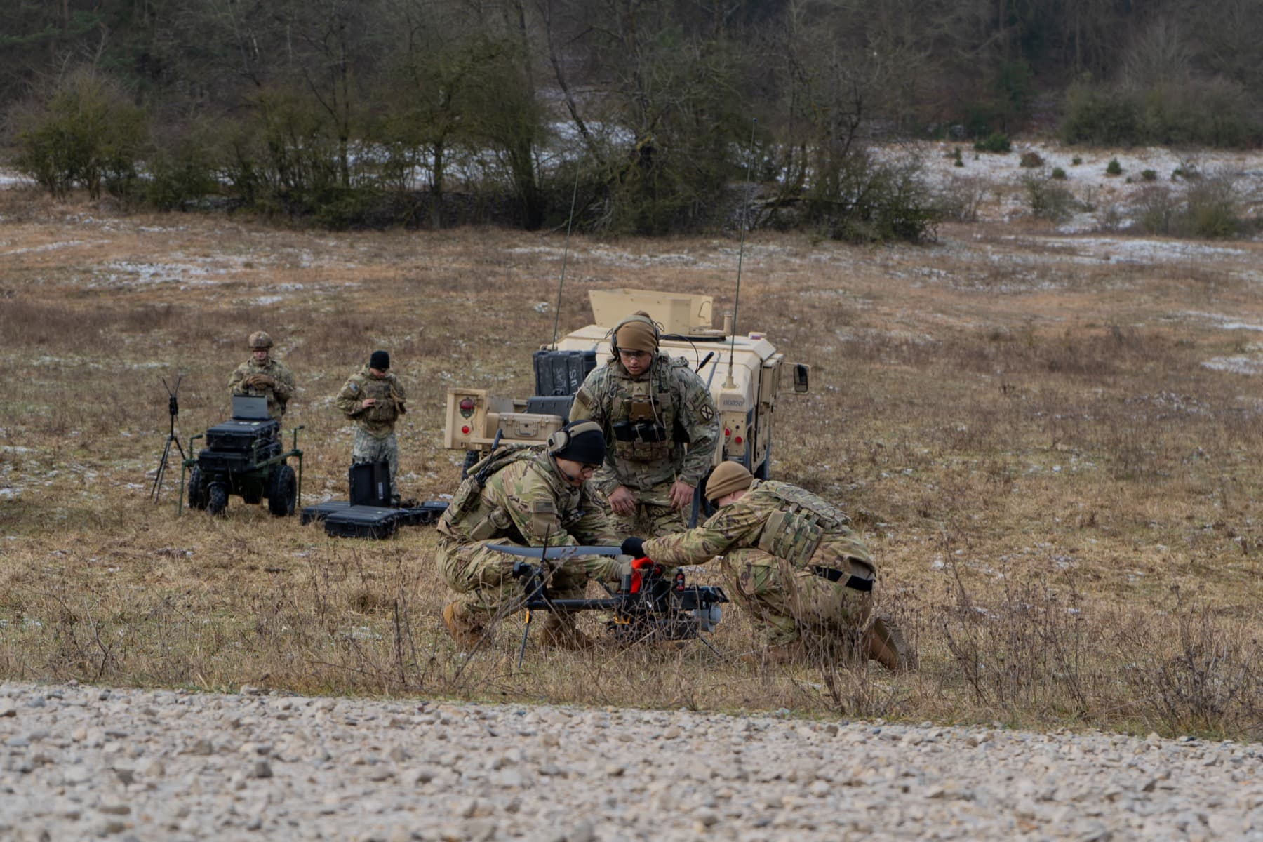 Soldiers training with an Anduril Ghost X drone system
